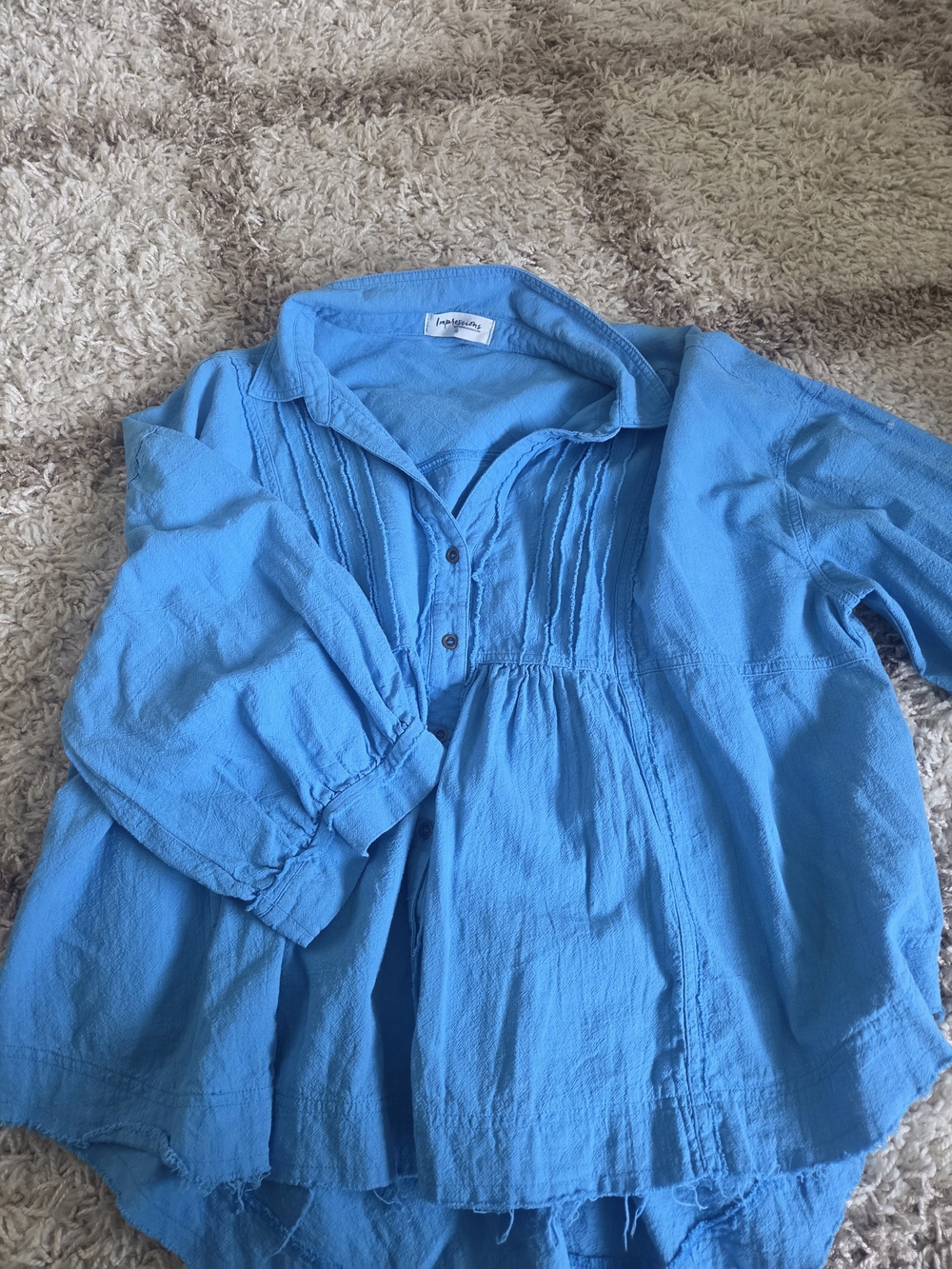 Impressions Bright Blue Cotton Peasant Blouse